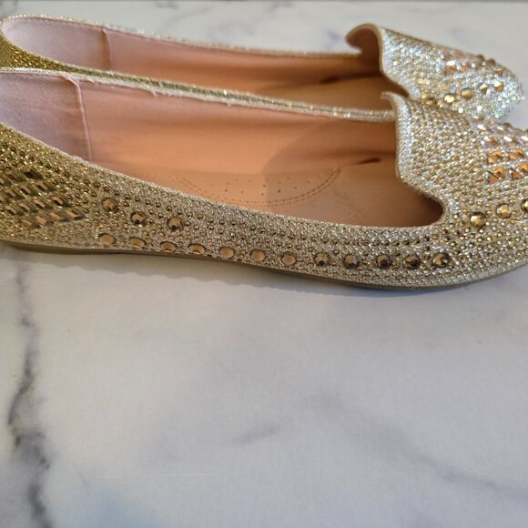 Gold Sequin Gems Slip On Flats - Picture 3 of 4
